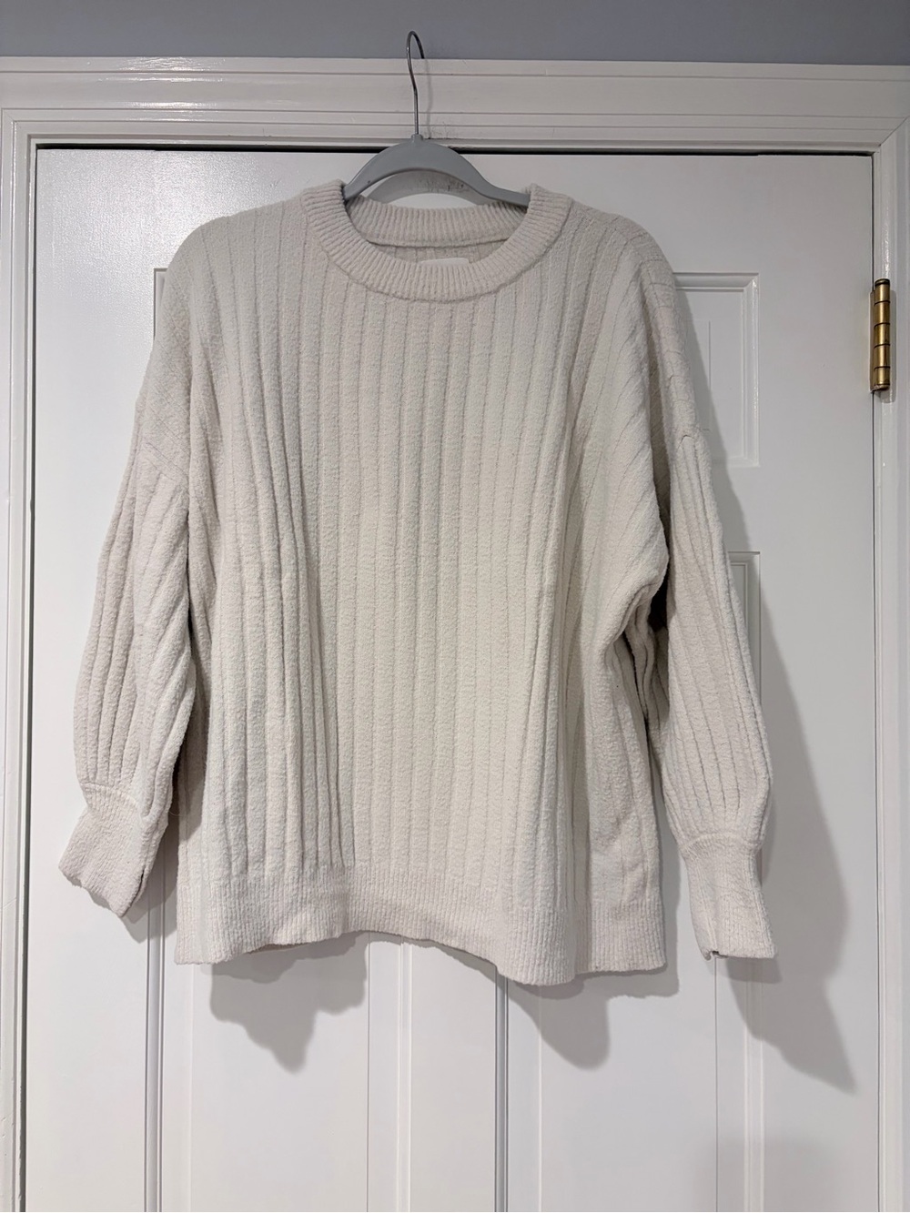aerie Cream Ribbed Crewneck Sweater